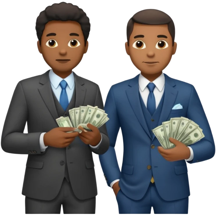 deux cheffe d'entreprise noir, un en train de compter sa montagne de billet et le deuxième derrière lui  poche vide pas d'argent  emoji