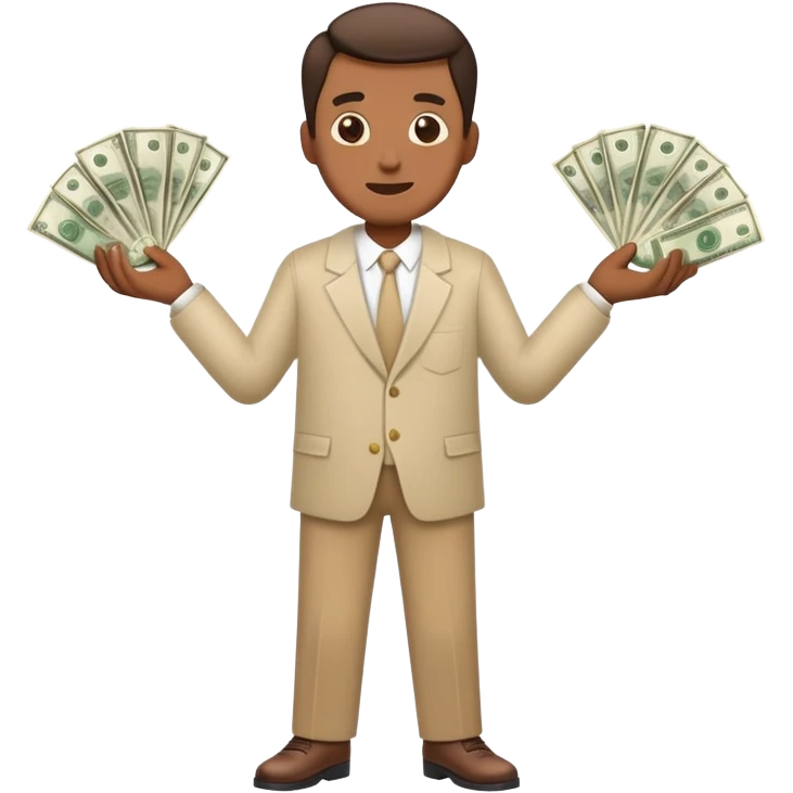 greedy standing man wqith money in his both hands full body emoji