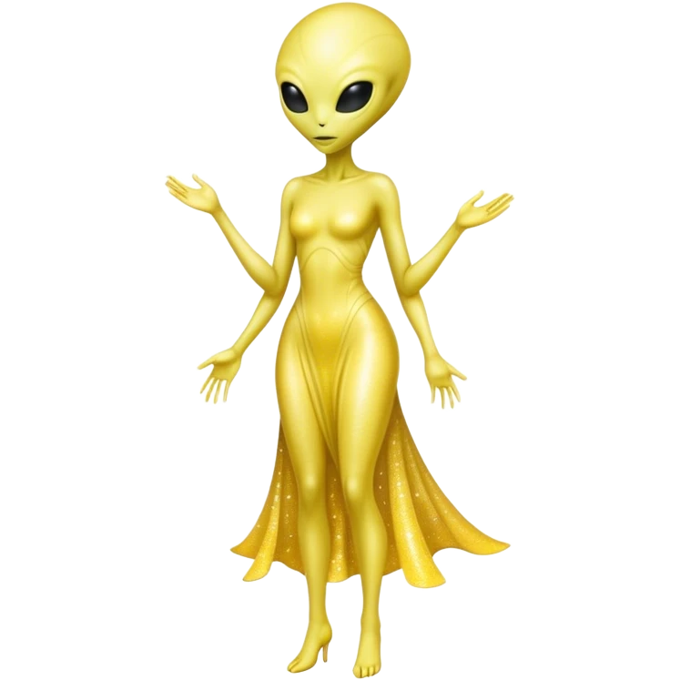 white alien woman, full body in jellow  dress emoji