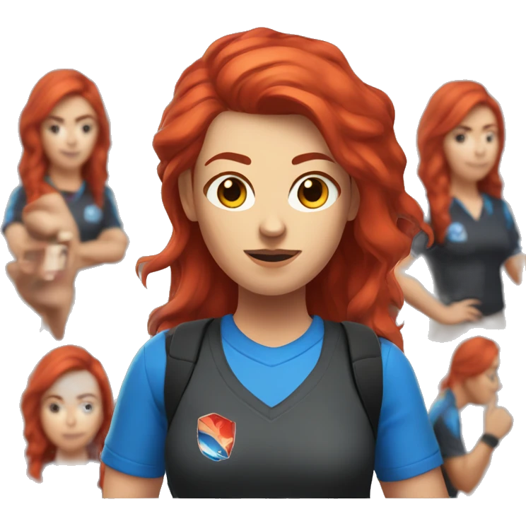 a female esports coach with red hair and blue shirt.  emoji