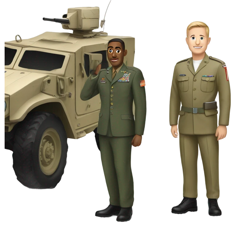 Military vehicle with a Lt Col standing nearby  emoji