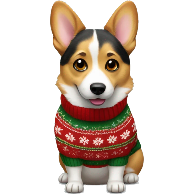 Corgi dog girl in a Christmas sweater emoji
