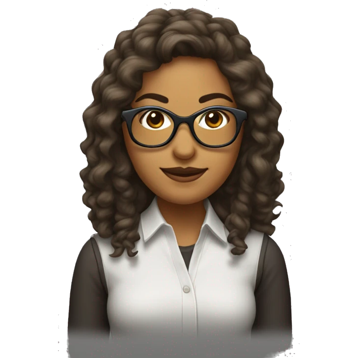 Mujer pelo lacio castaño oscuro con gafas ,pestañas voluminosas  emoji