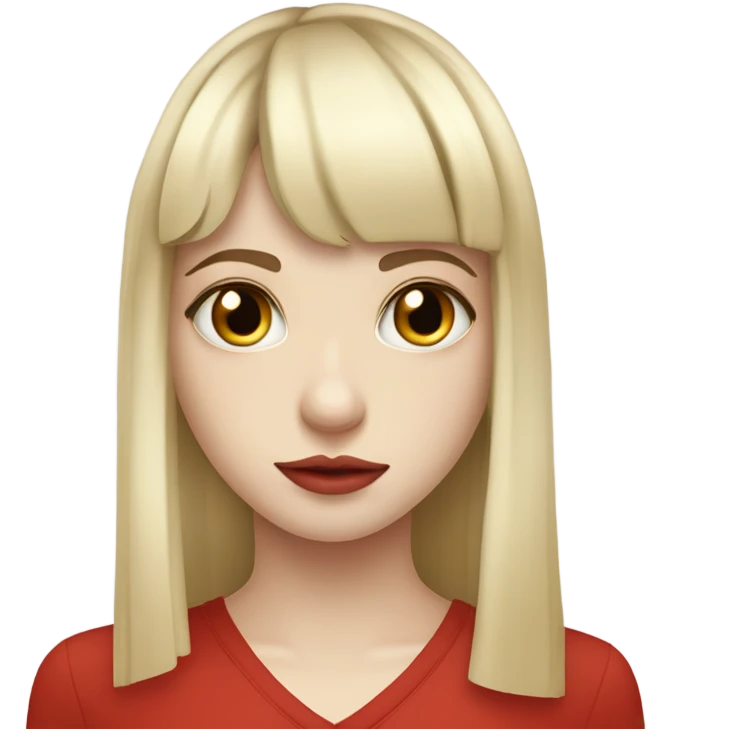 Pale skin blonde girl with bangs and hazel eyes and a tattoo on her wrist of a red vertical line  emoji