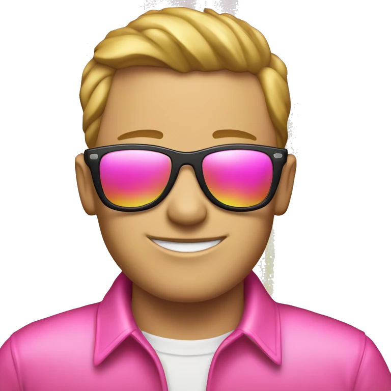 Gay Ryan Rivel with pride flag wearing pink with sunglasses emoji