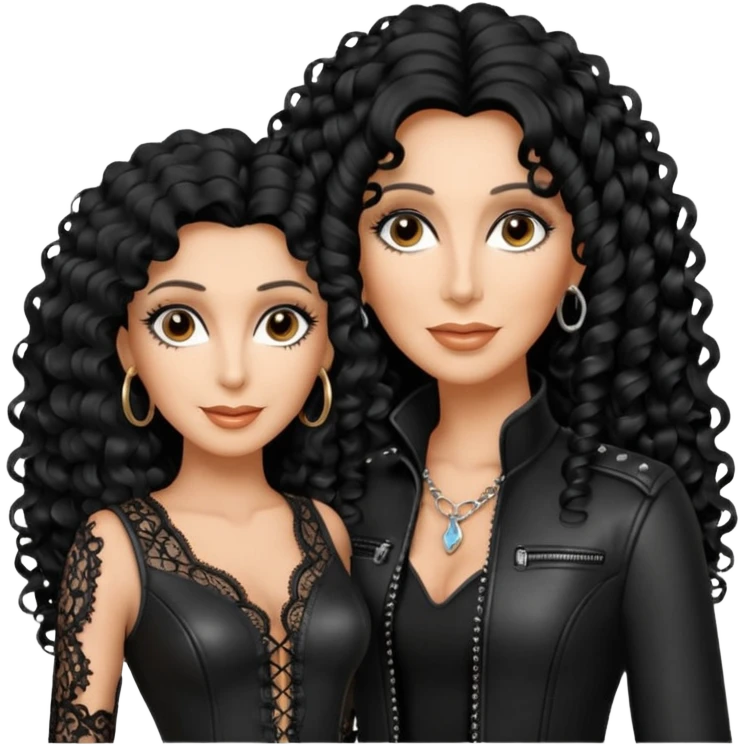 realistic cinematic singer Cher in a typical naked attractive outfit with leather and lace, huge curly hair like in the video If I Could Turn Back Time emoji