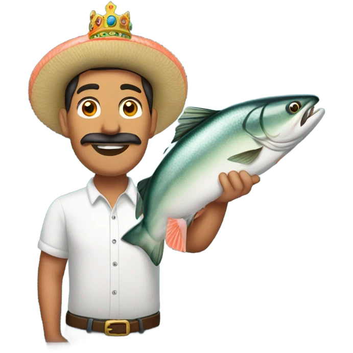 Mexican holding king salmon overhead  emoji