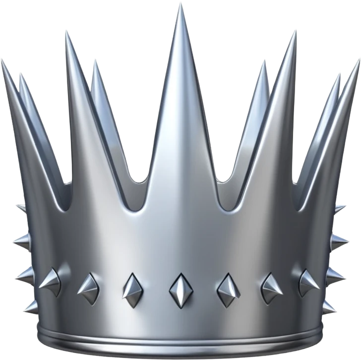 A spiked crown emoji made of silver chrome, sharp yet rounded metallic spikes, glossy reflections, aggressive luxury swag aesthetic, iOS emoji style, centered, clean white background emoji