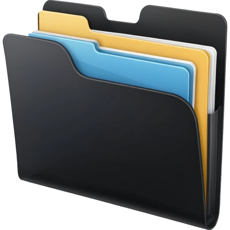 small cute black folder icon, slightly open at the top, multiple pockets, label on the front with the word 'Titles', no sparkles emoji