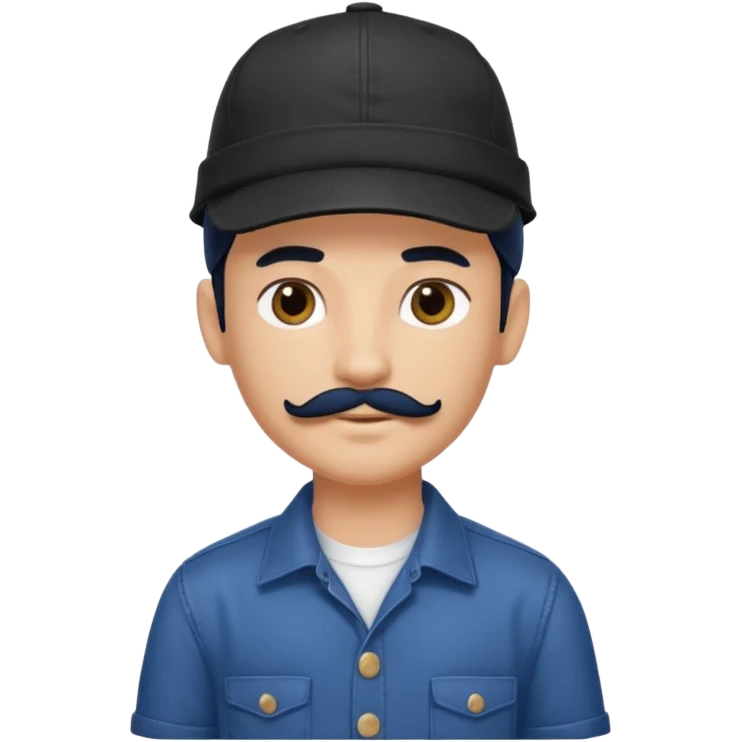 generate a pretty bratz boy wearing a dark blue cap and  button up shirt. Handsome

Mustache- black

hair black long emoji