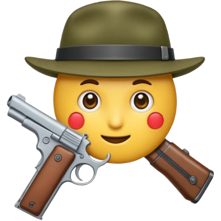 Un emojis con una gorra de lado una pistola y lanbro emoji