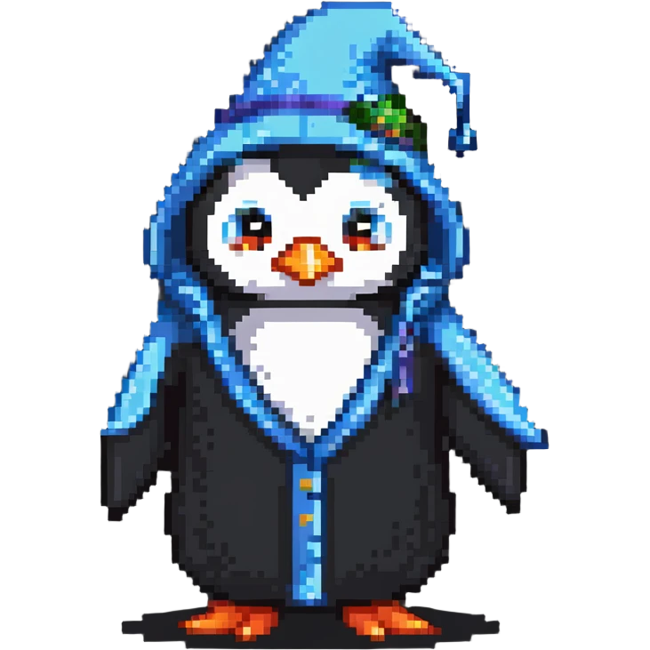 angry wizard penguin wearing pajamas walking emoji