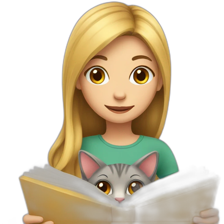 A Girl reading and a cat emoji