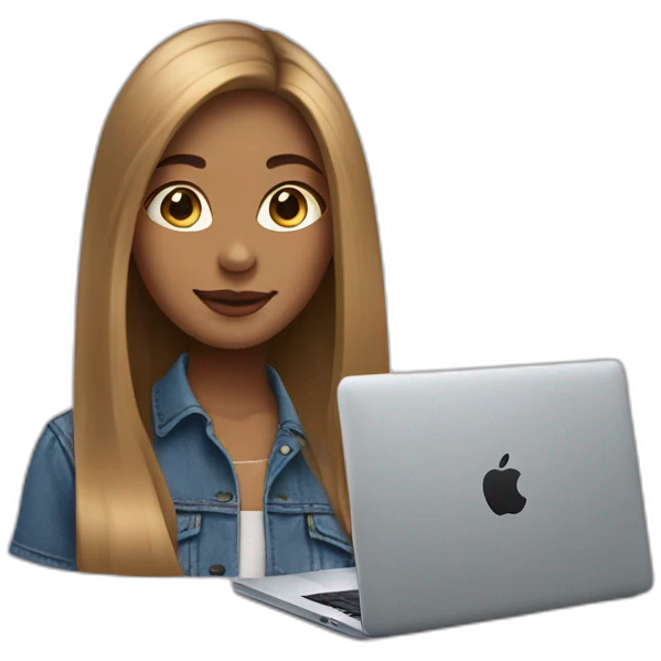 smm girl with ligth brown straight long hair and mac book emoji