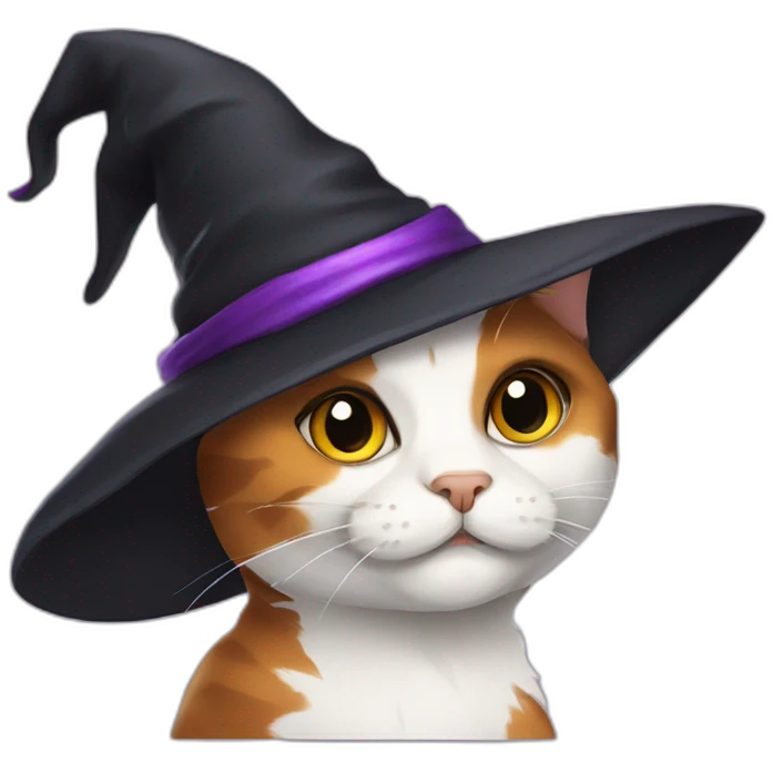 Calico cat with witch hat emoji