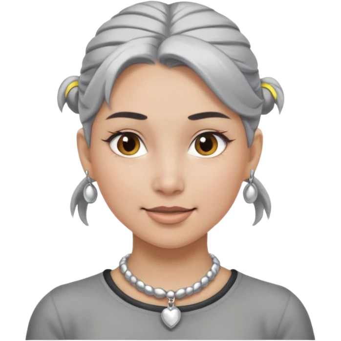 Female with Silver Necklace, grey skin,ponytail hair, more bright silver,highlight necklace, different expressions. emoji