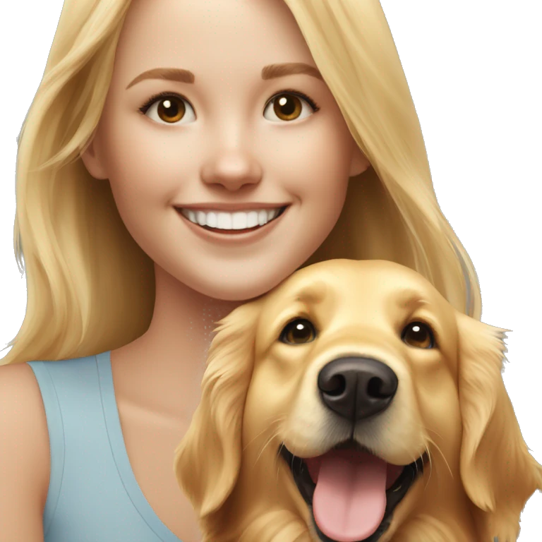 Happy golden retriver with blonde girl emoji