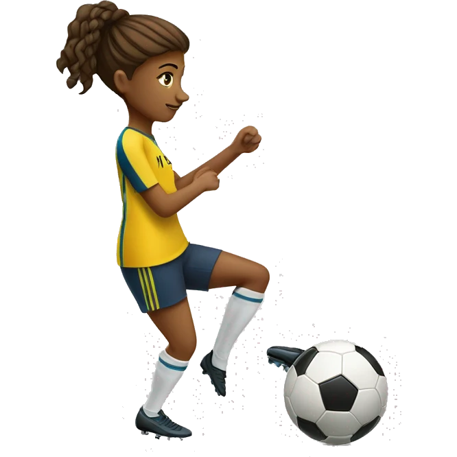 
a woman of about 22 years old dribbling the soccer ball with the outside edge of her left foot and looking to the left emoji
