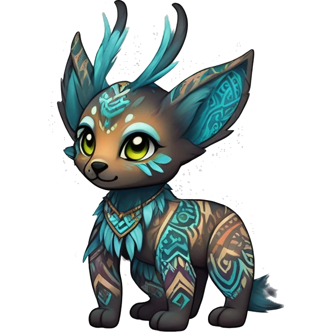 cute Kawaii edgy ethereal shy epic tribal fantasy animal fursona Fionbri creature by griffsnuff & LiLaiRa & Falvie with exotic colors with intricate patterns full body emoji