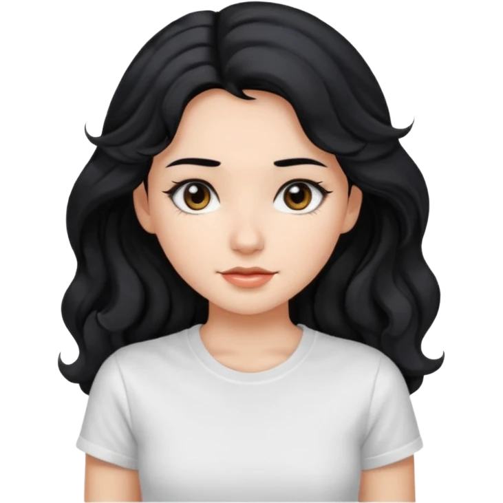 Beautiful girl,Black hair,wavy hair，long hair,Black eyes, white T-shirt emoji