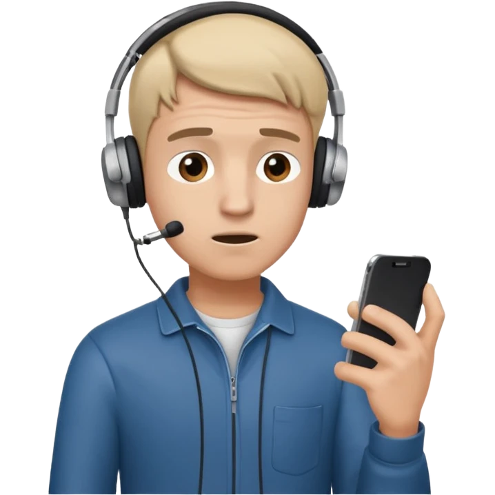 confused guy headphones on and with phone in hand turned to left quaterly emoji