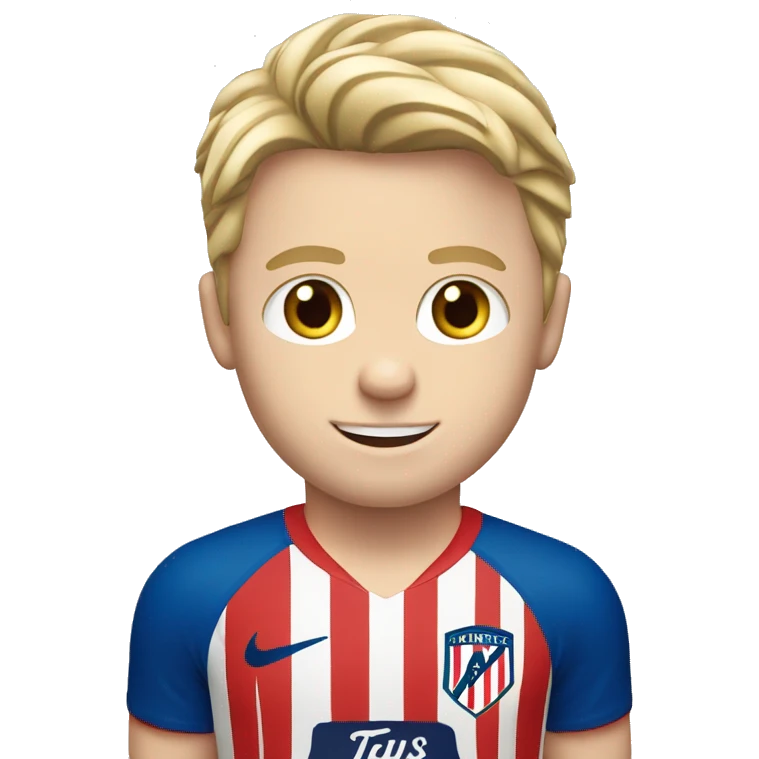 White boy with blond hair, no bear wearingAtletico de madrid shirt emoji