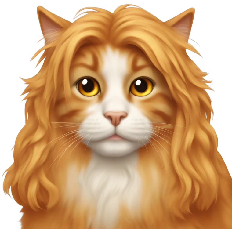 Orange long haired boy cat with black eyes emoji