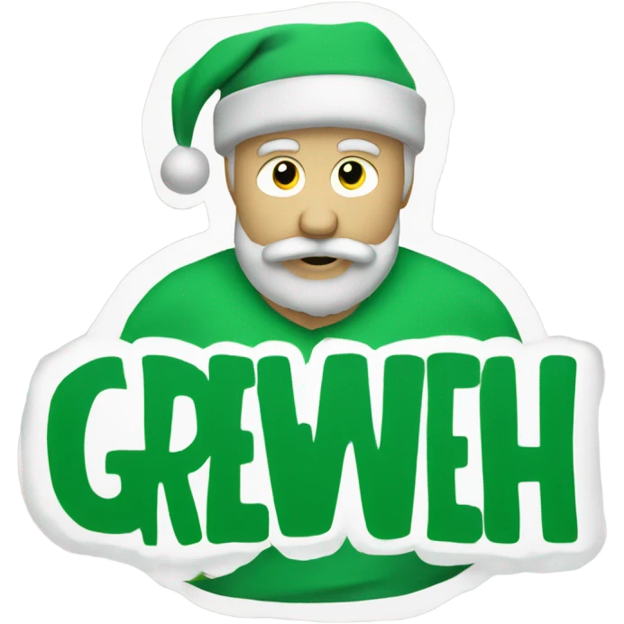Santa wearing green t shirt. T s-shirt has words ‘Greenwich Health’ written in white letters  emoji