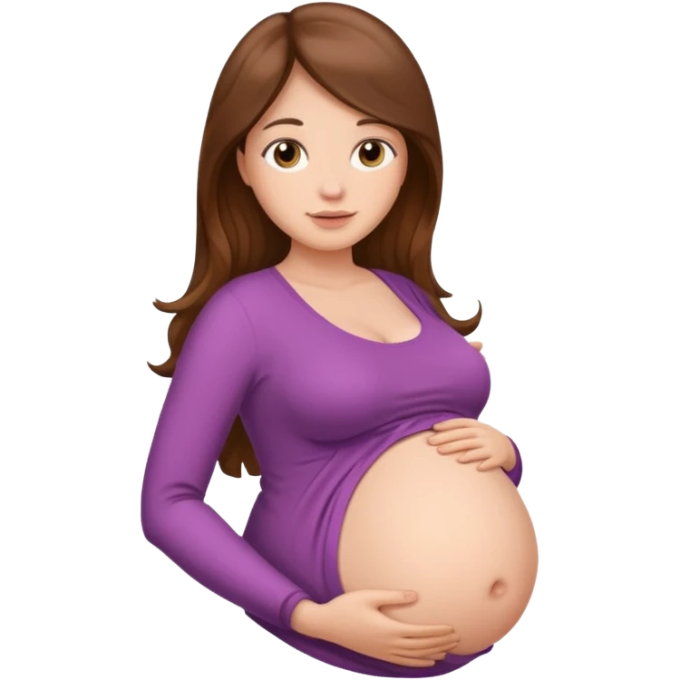 "Pregnant woman with her belly skin visible, with long brown hair and fair skin."
 emoji