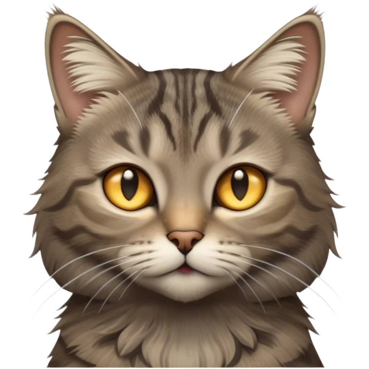 cinematic-[grey brown tabby cat]-realistic-emoji,-head-tilted-dramatically,-scruffy-[grey]-fur,-simplified-yet-realistic-focused-features,-highly-detailed,-glowing-with-an-almost-sarcastic-glow emoji