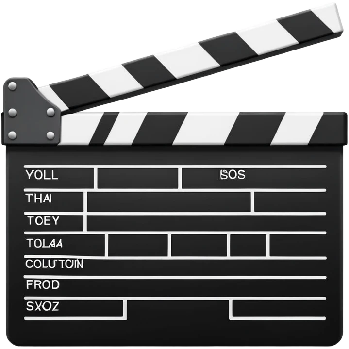 Simple black and white clapperboard with minimal stripes at the top, slightly open position, iOS emoji style emoji