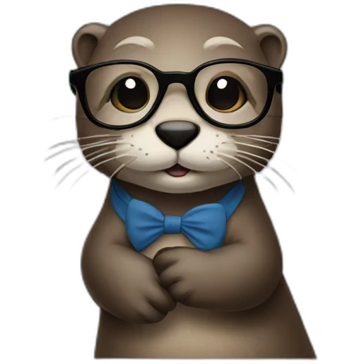 otter with eyeglasses standing against a pillow using a macbook emoji