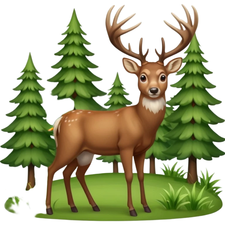 Whitetail buck standing on a hillside with trees and brush in the background. emoji