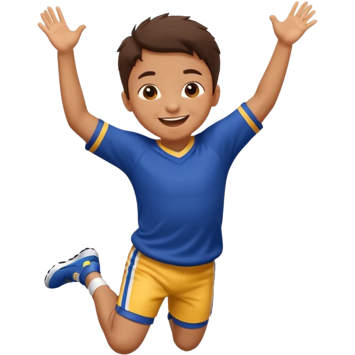 A small kid in an oversized jersey, jumping with excitement. emoji