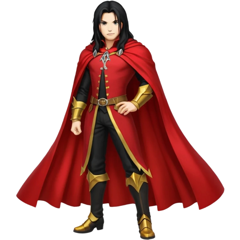 Vincent Valentine from Final Fantasy 7, full body, standing pose, red cape flowing, golden claw emoji