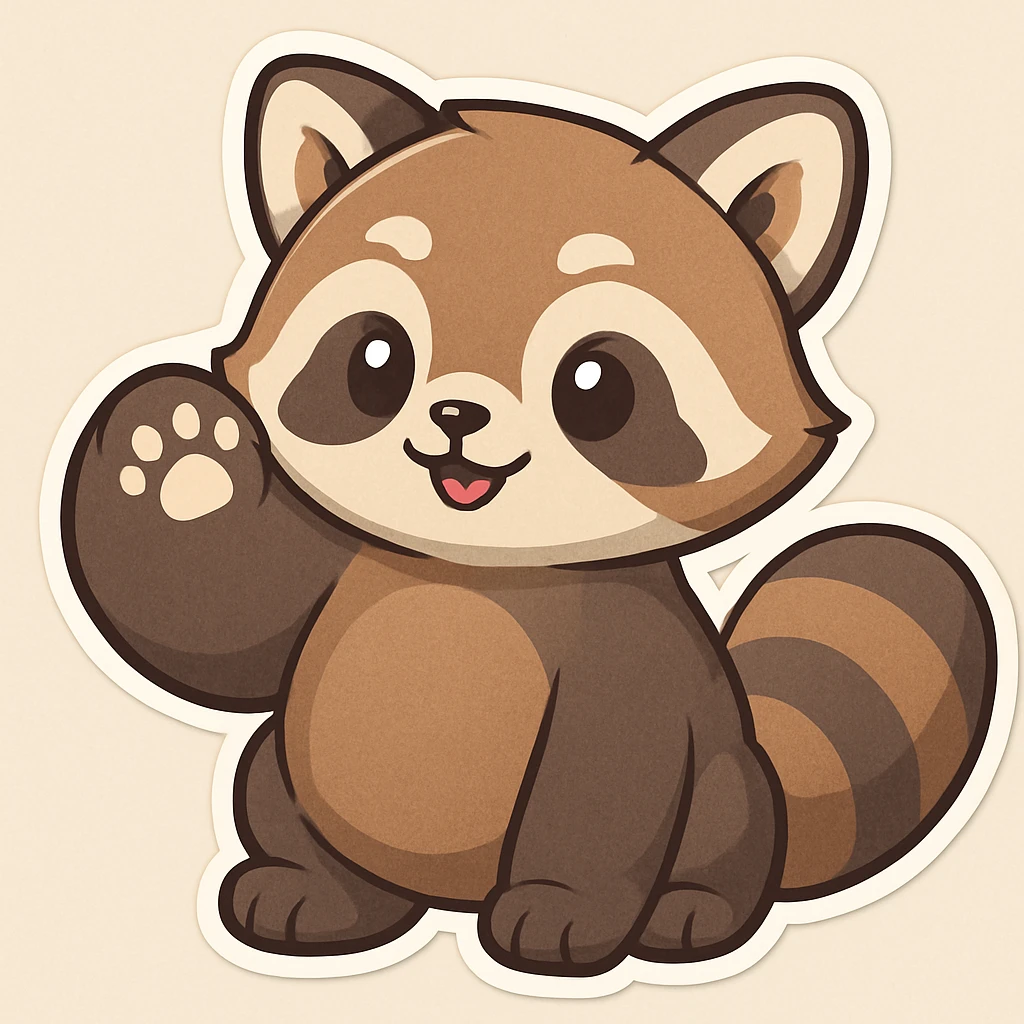 Make the red panda's fur color less orange, more muted and natural, while keeping it cute and in a cartoon sticker style. The original style is cartoon sticker style, so maintain that look in the edit. emoji