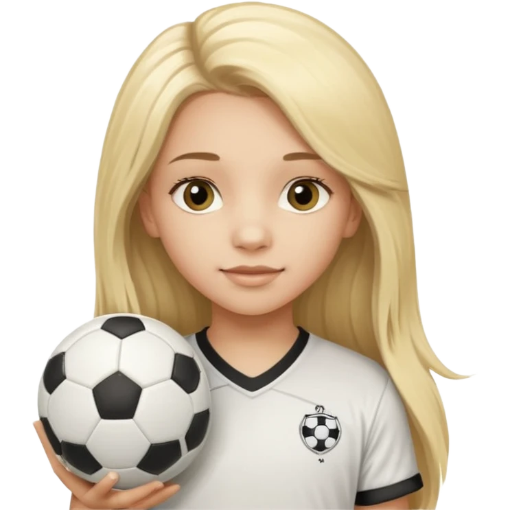 A girl with long light blonde hair with long eyelashes that looks around 13 years old with a soccer ball emoji