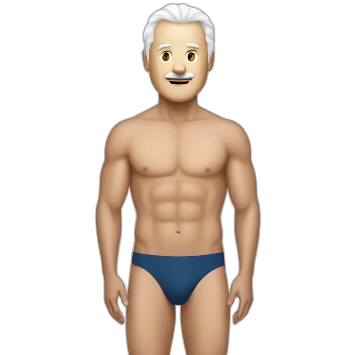 A white hair man in speedo with a Friday the 13th mask emoji