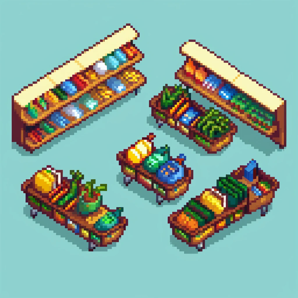 Isometric view of a supermarket with shelves of products, shopping carts, and checkout counters emoji
