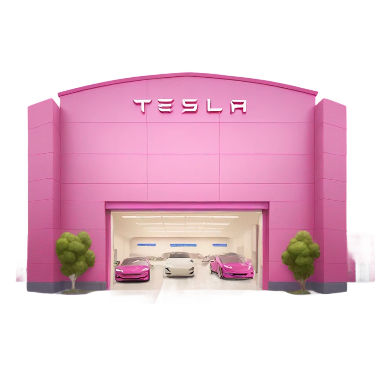pink tesla factory, front view emoji