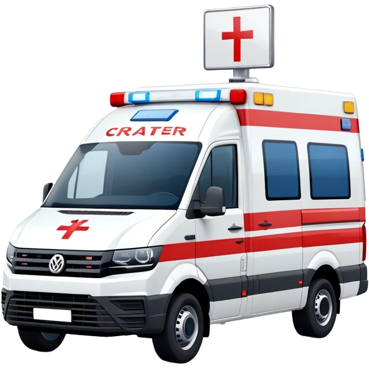Volkswagen crafter ambulance with blue light and red stripes and crosses on the sides emoji