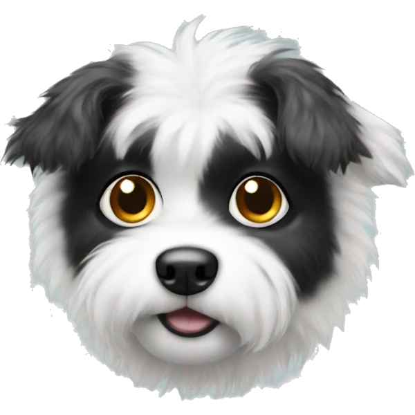 little white fluffy dog with a black spot on left eye emoji
