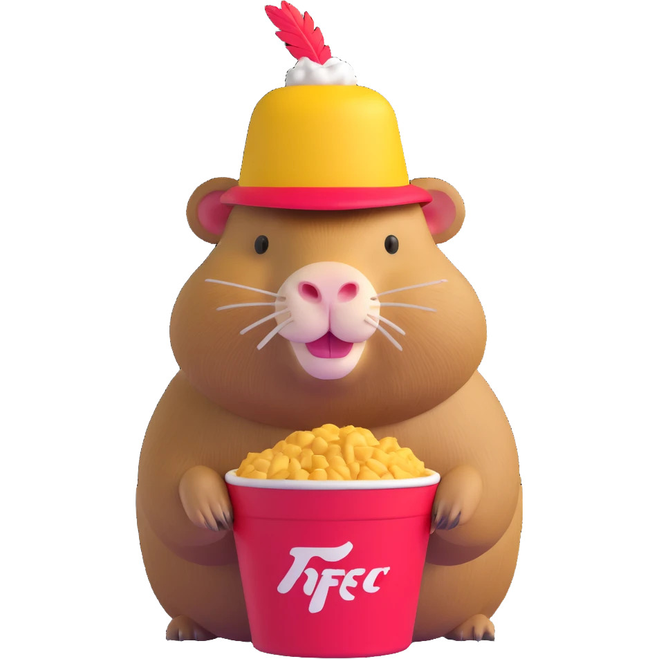 Capybara wearing a tiny KFC bucket as a hat on its head emoji