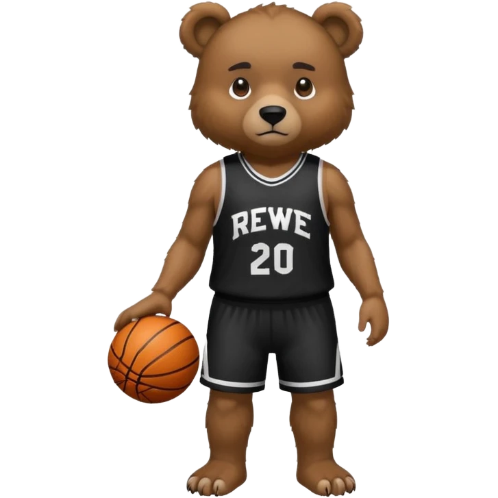 Bear with full body and wearing basketball black jersey that says RWE  emoji