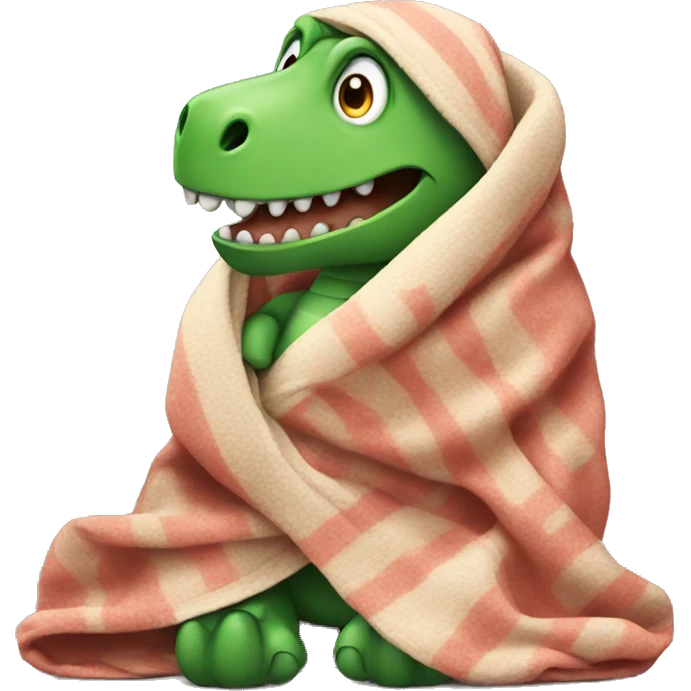 A dinosaur sitting wrapped in a blanket emoji