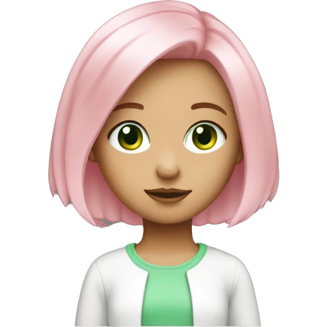 Cute girl with pink medium length hair green eyes emoji