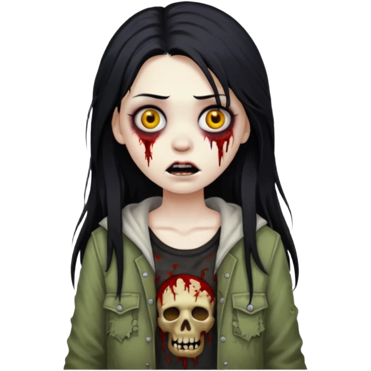 white girl like a zombie with black long hair emoji