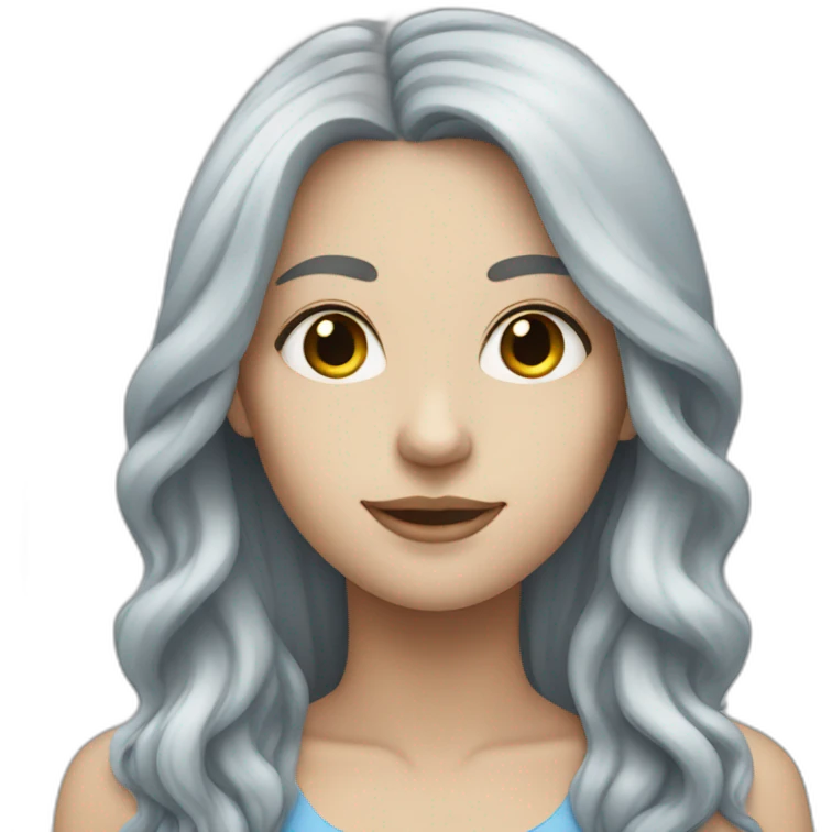 White women with half grey and half blue long hair emoji