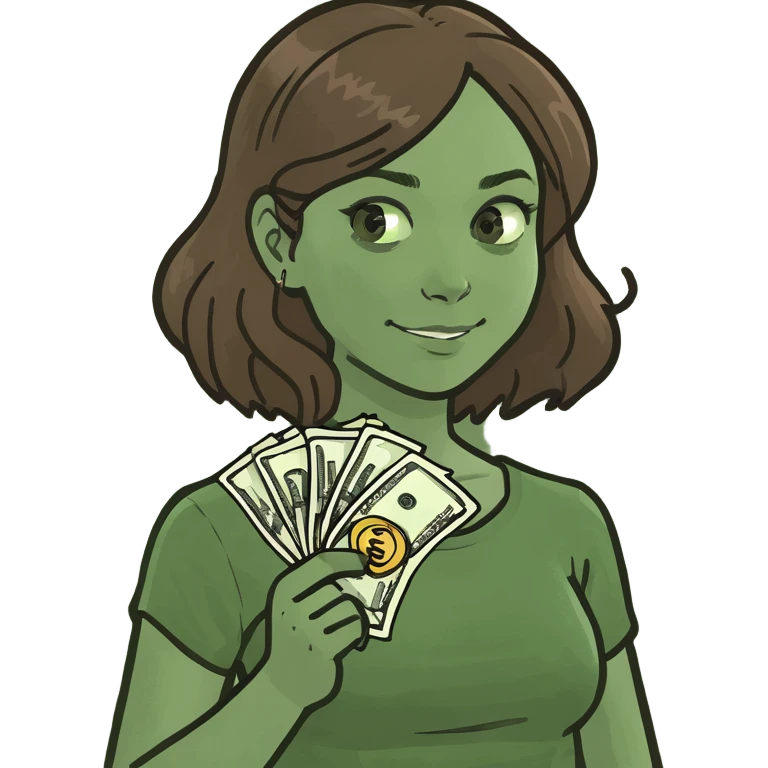 girl with brown hair holding money emoji