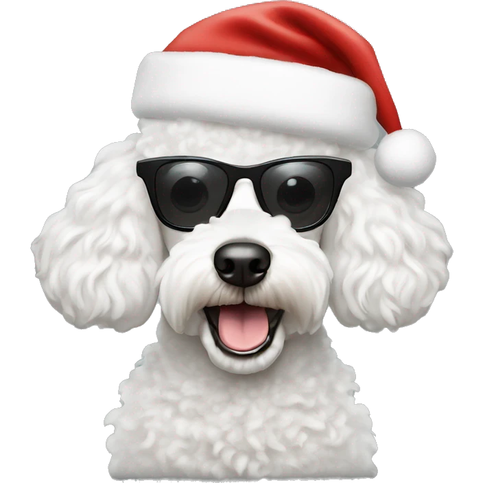 Create the face of white poodle wearing a santa hat and sunglasses emoji